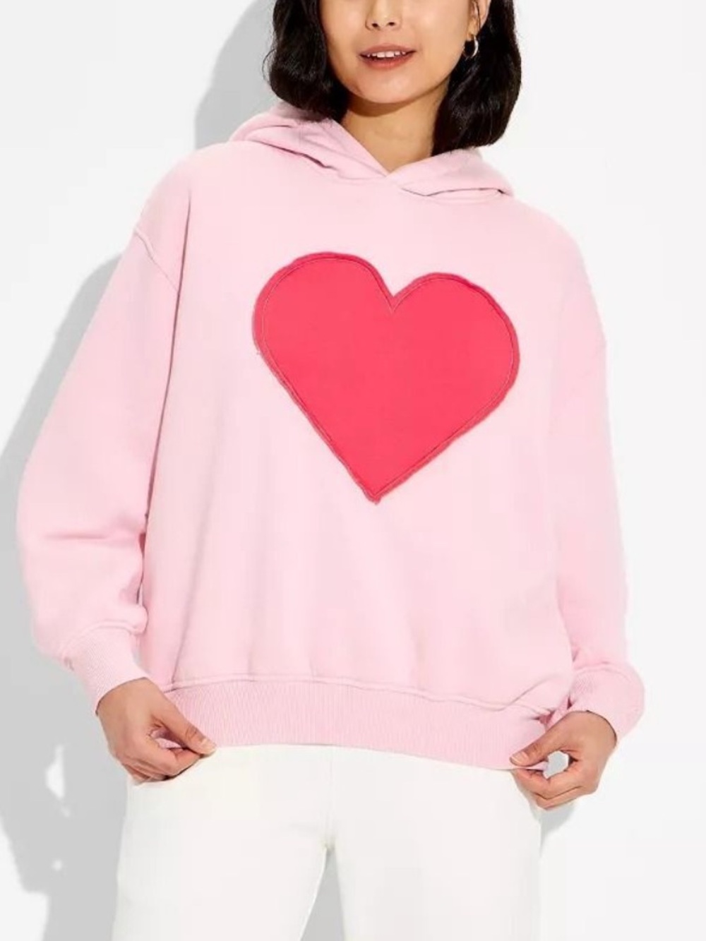Modern Lux Pink Heart Oversized Hoodie Sweatshirt Sz Small‎
